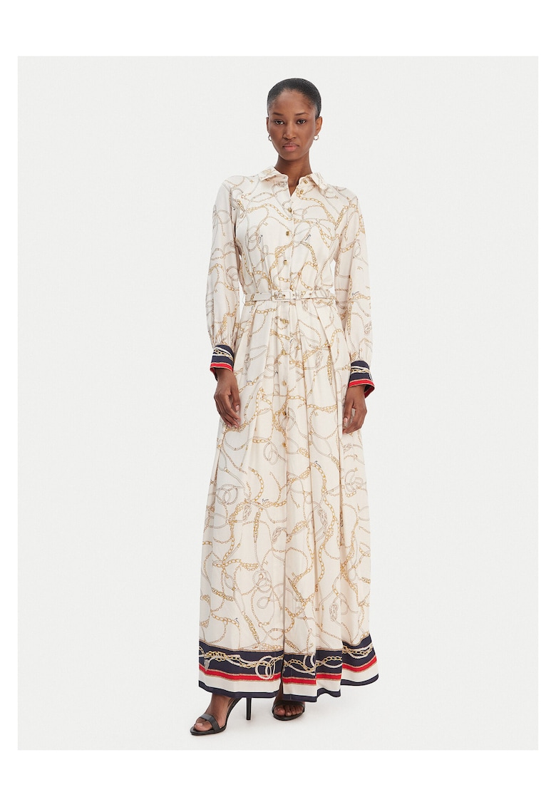 Rochie camasa - nasturi - ecru cu viscoza