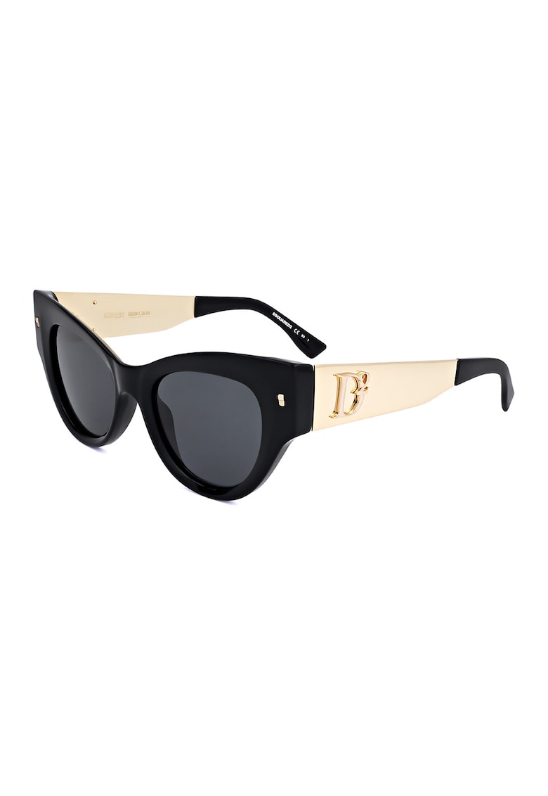 Ochelari de soare cat-eye cu detaliu contrastant pe brate - Negru/Auriu deschis
