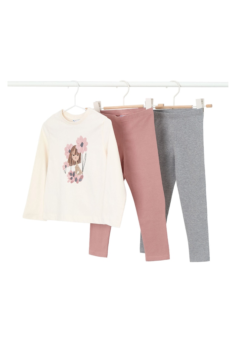 Set 2 perechi colanti+bluza - slim fit - roz - bumbac -
