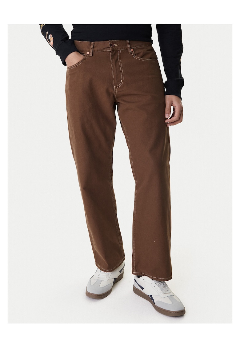 Pantaloni barbati - croiala relaxata - culoare maro - bumbac