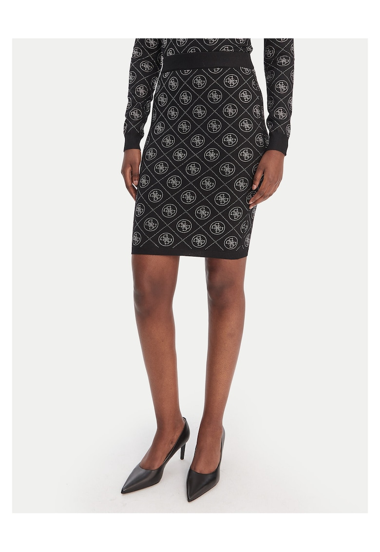 Fusta midi - neagra - 41% poliester - 36% poliamida - 18% acril - 5% lana