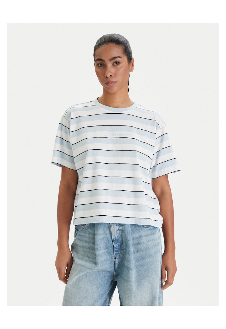 Tricou dama - model dungi - alb/albastru deschis - bumbac - Alb/Albastru deschis