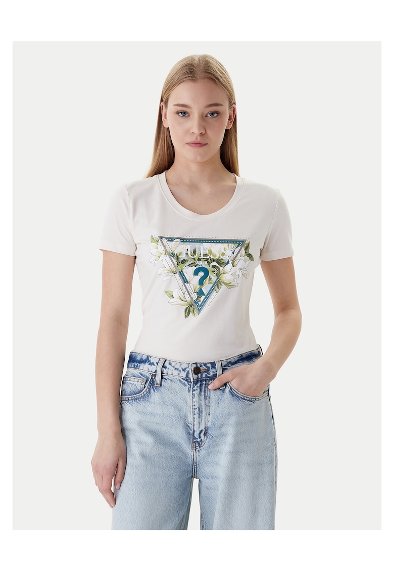 Tricou dama - slim fit - ecru - bumbac