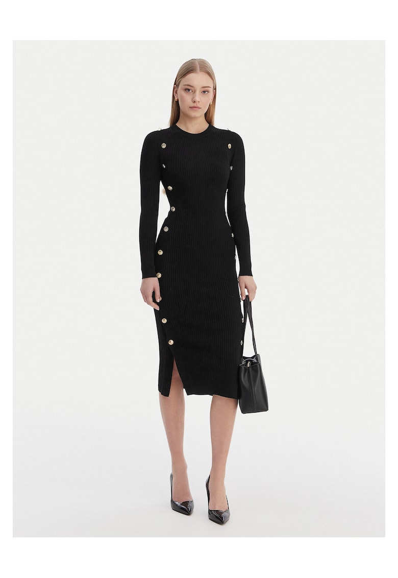 Rochie tricotata - neagra - viscoza - pentru femei