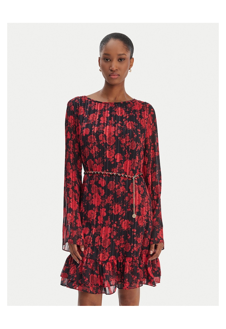 Rochie casual - floral - negru - poliester