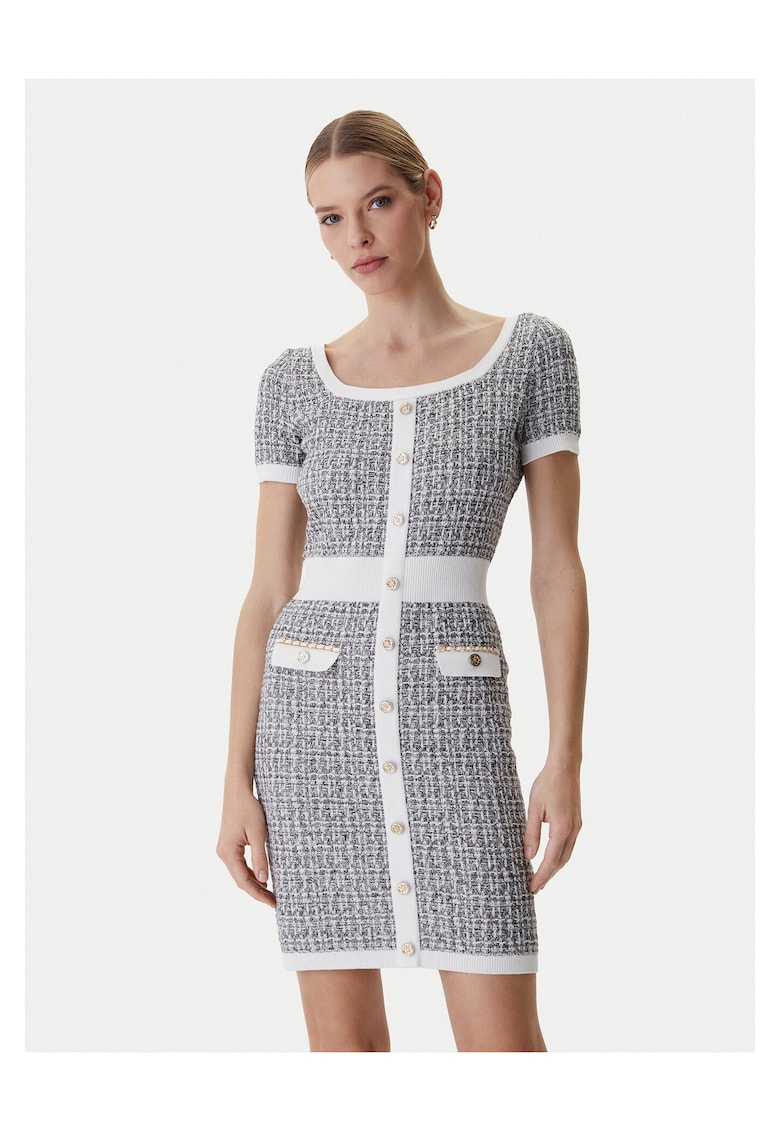 Rochie tricotata - gri - 50% bumbac - 36% acril - 12% poliamida - 1% elastan - 1% fibra metalica