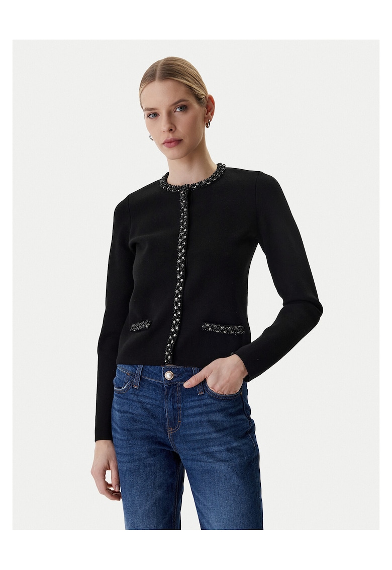 Cardigan din tricot fin decorat cu margele