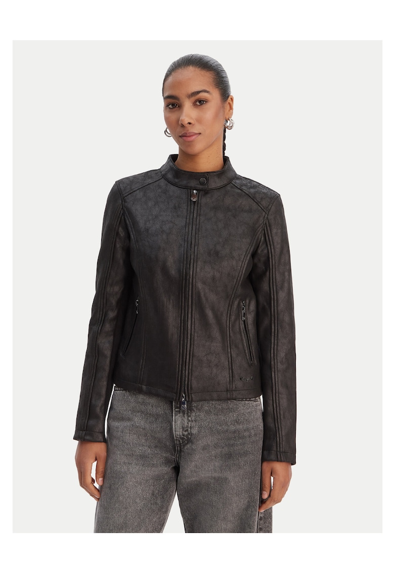 Geaca de tranzitie - neagra - 55% poliester - 45% viscoza - cu fermoar - pentru femei