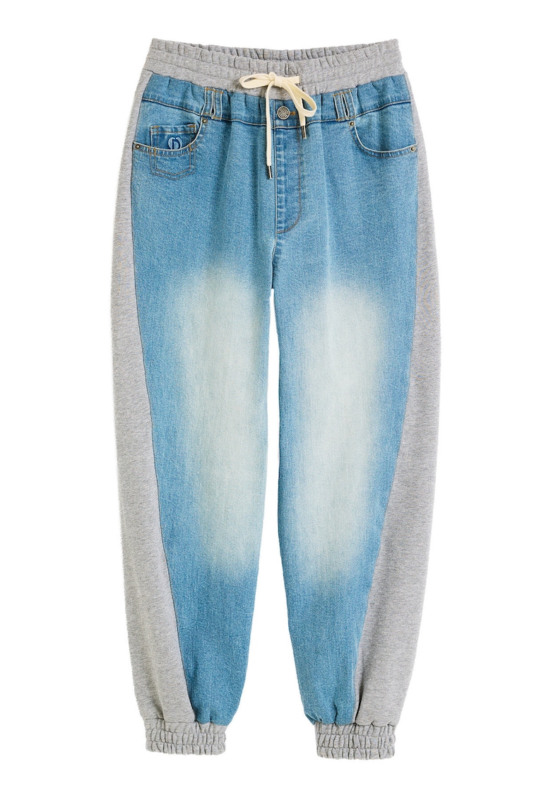 Pantaloni dama - bumbac - albastru/gri