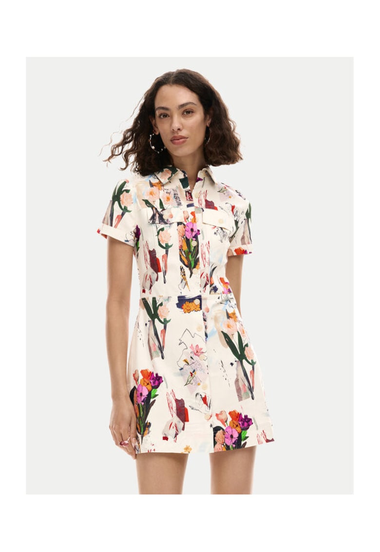 Rochie camasa cu nasturi ecru - Ecru