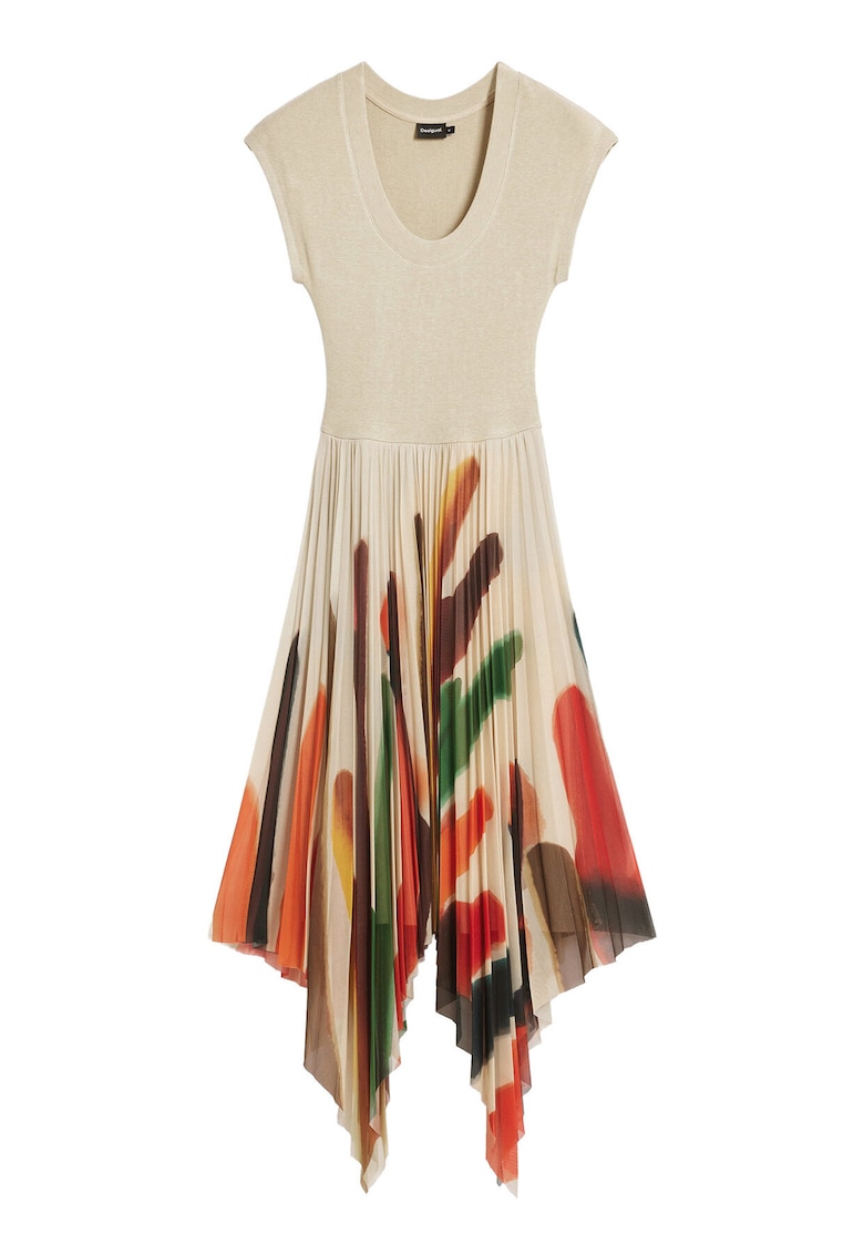 Rochie casual - bej - 69% poliester