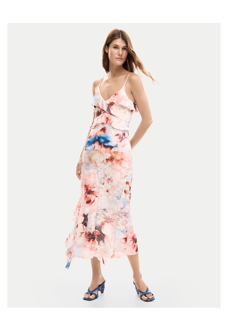 Rochie de vara - poliester - roz - 94% poliester