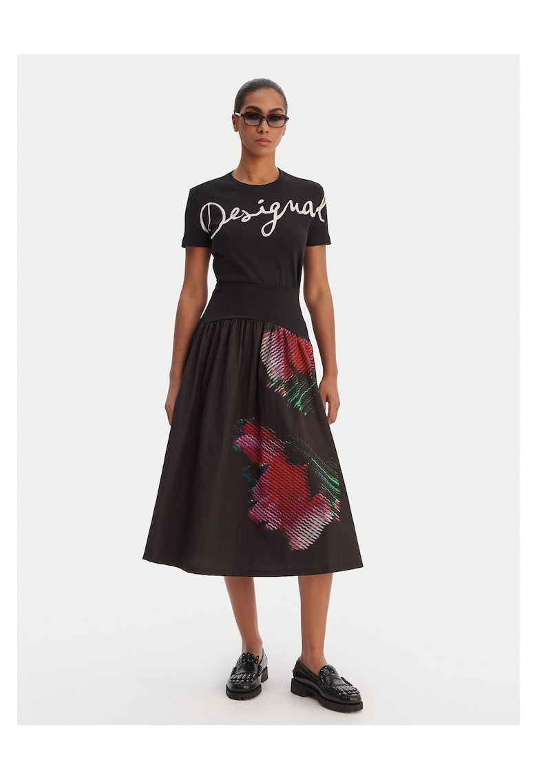 Fusta midi - neagra - 76% bumbac - 23% poliester - 1% elastan