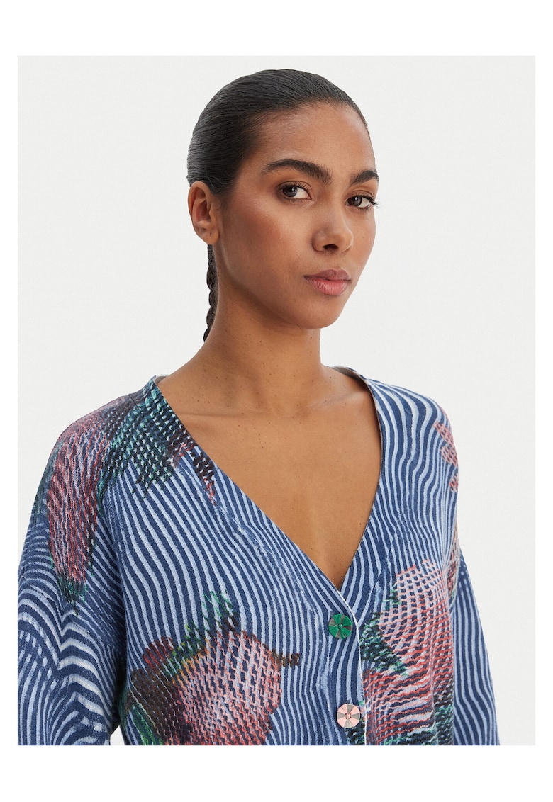 Cardigan dama - bumbac - albastru - inchidere cu nasturi