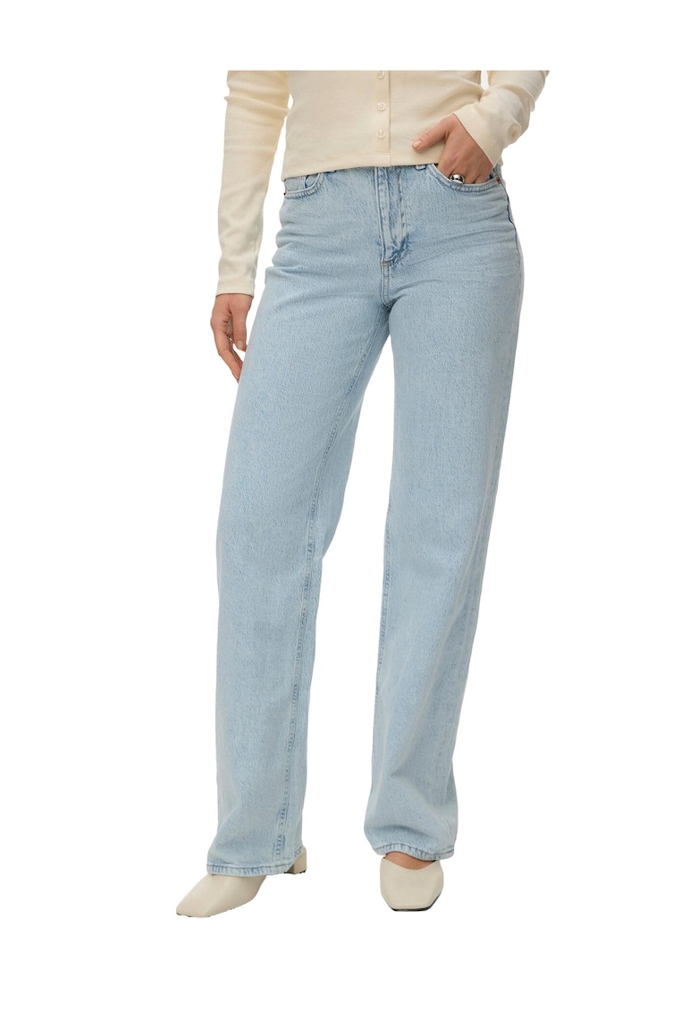 Blugi de dama - fermoar - albastru - bumbac/bumbac organic/elastan