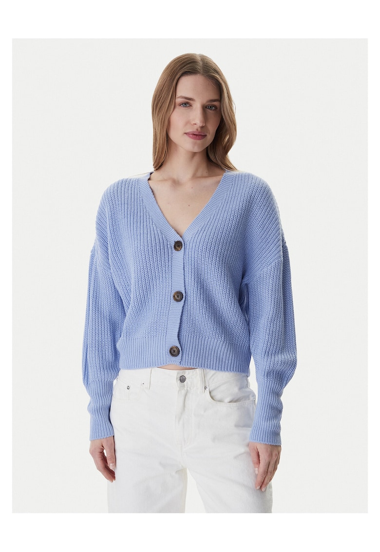 Cardigan dama - inchidere cu nasturi - albastru - acril