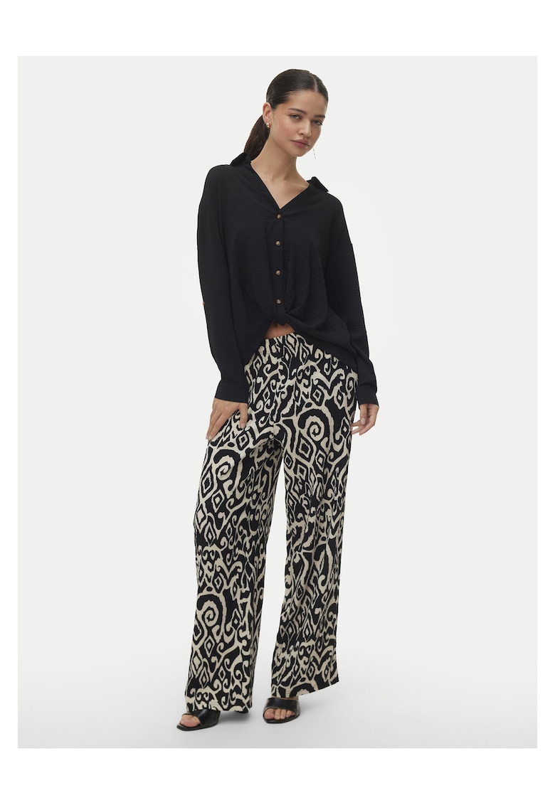 Pantaloni dama - poliester - cu imprimeu - bej