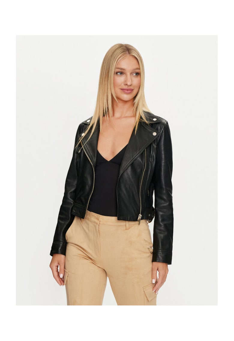 Geaca dama - piele naturala - fermoar - negru -