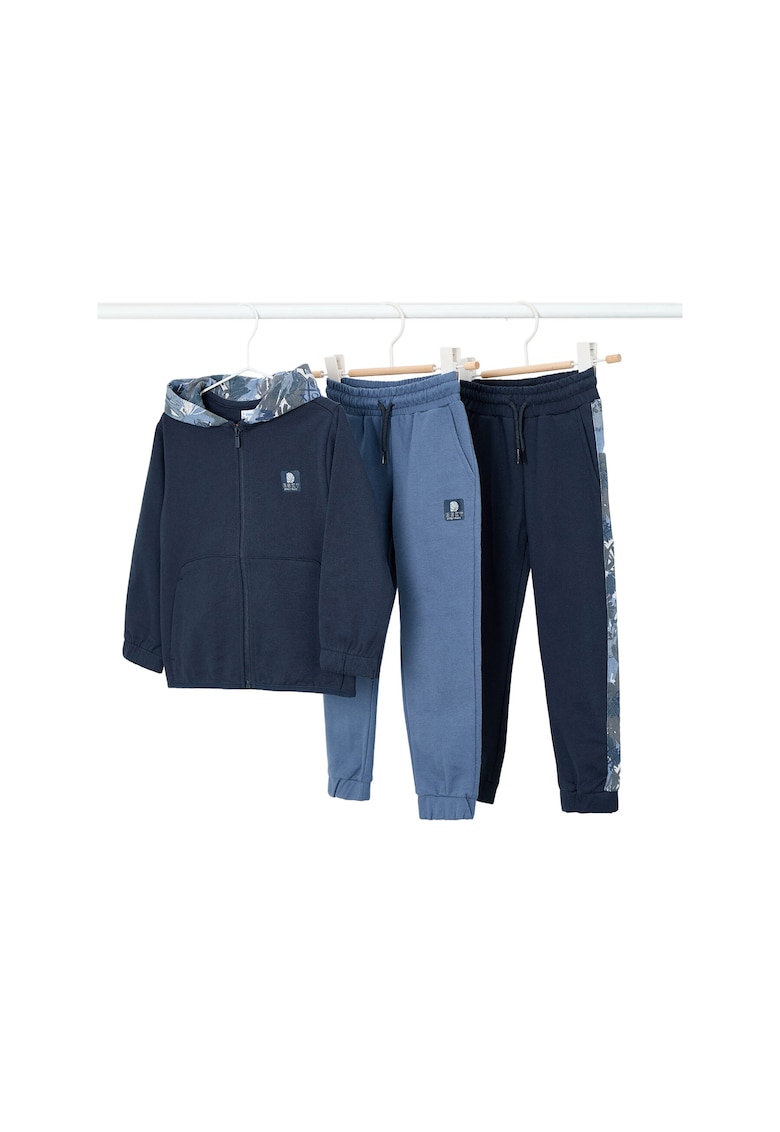 Compleu copii - set 2 perechi pantaloni de trening+bluza - bleumarin - 60% bumbac - 40% poliester -
