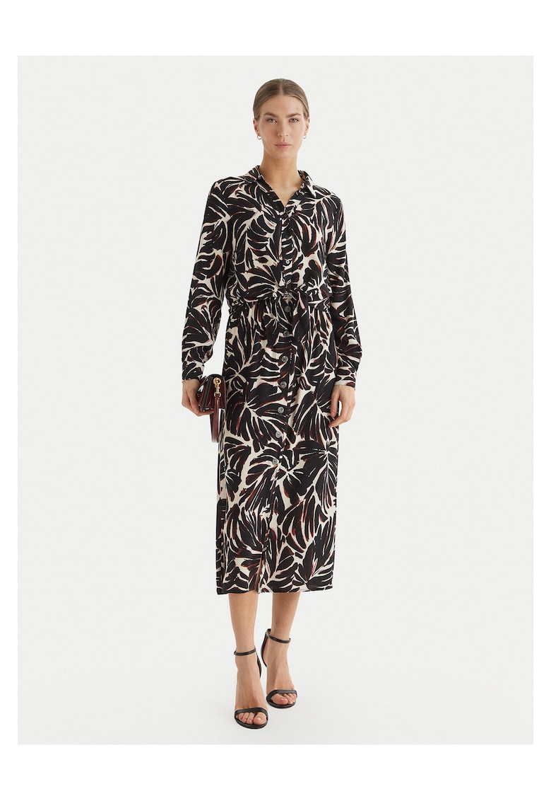 Fusta midi - neagra - viscoza - cu nasturi