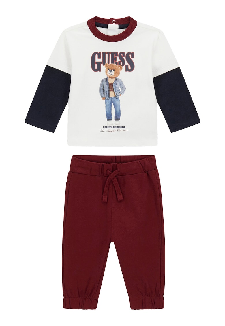 Compleu copii - bluza+pantaloni - bumbac - alb+bordeaux -