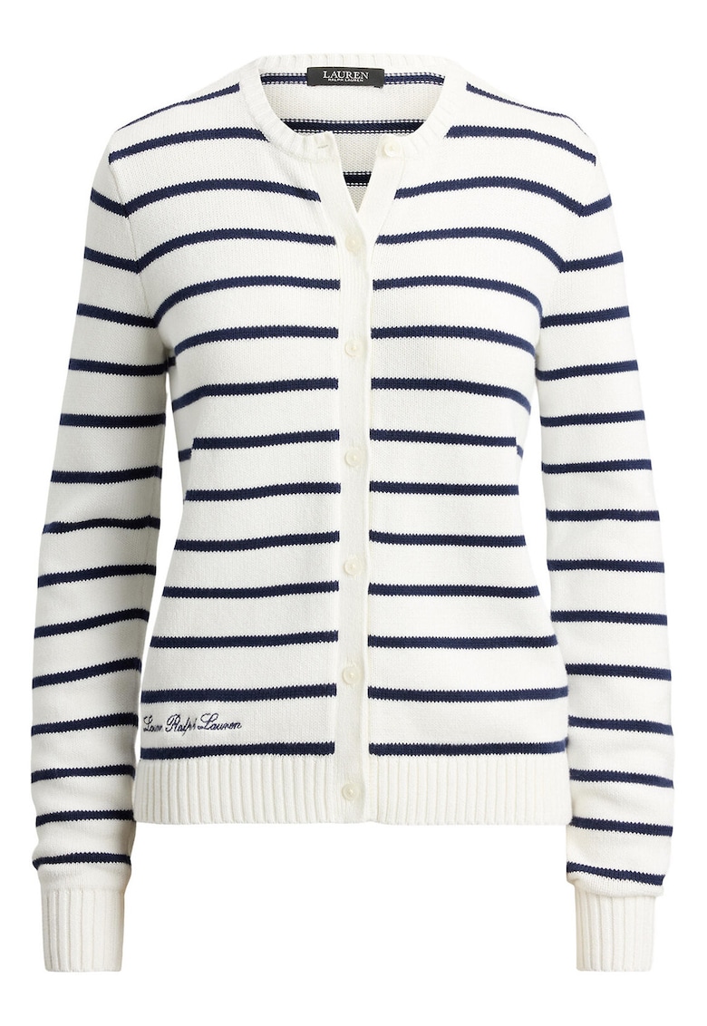 Cardigan dama - bumbac - alb/bleumarin - Alb