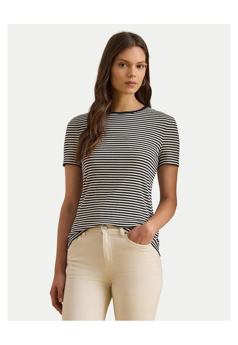 Tricou dama - slim fit - bleumarin/alb - bumbac/elastan