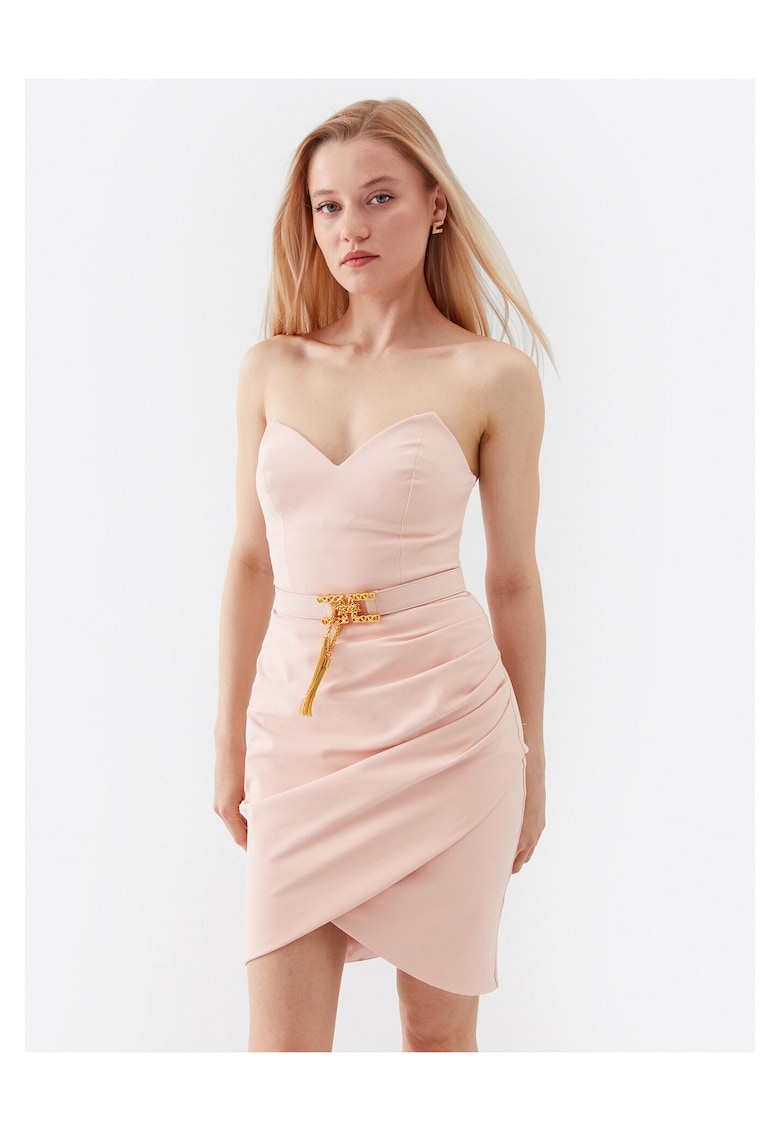 Rochie cocktail - fermoar - roz - poliamida -
