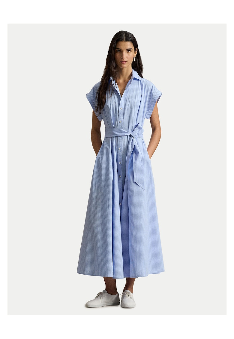 Rochie camasa - dungi - albastru deschis - bumbac