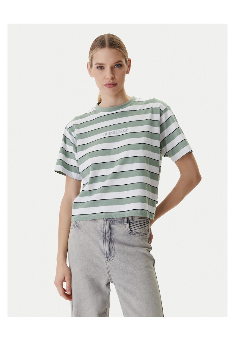 Tricou dama - model dungi - alb/verde - bumbac - Alb/Verde