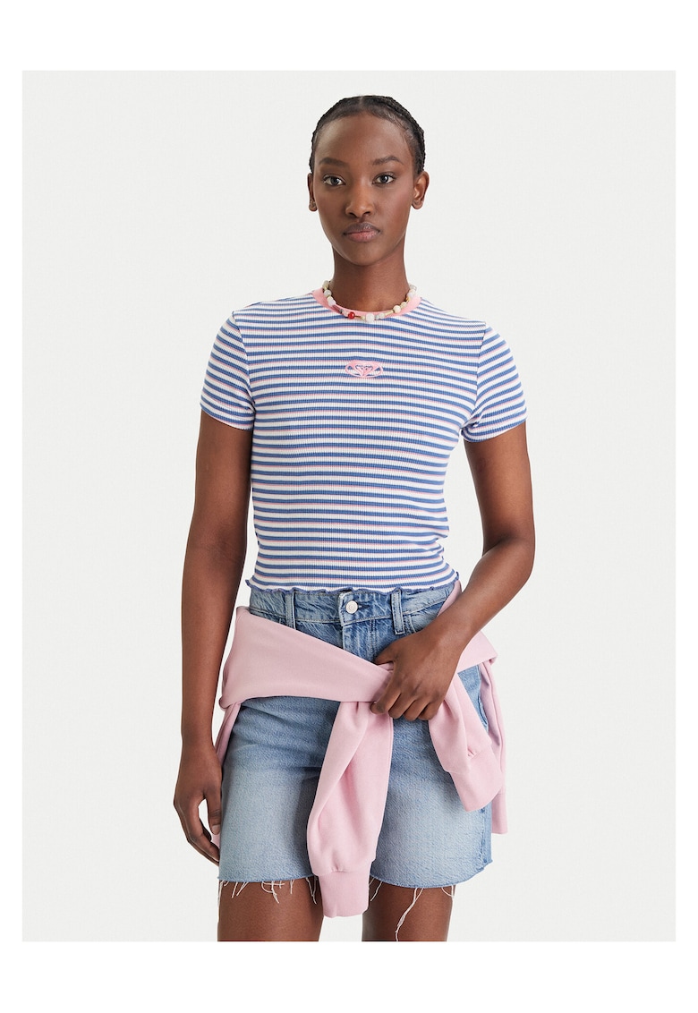 Tricou dama - dungi - albastru - 60% bumbac - 40% poliester