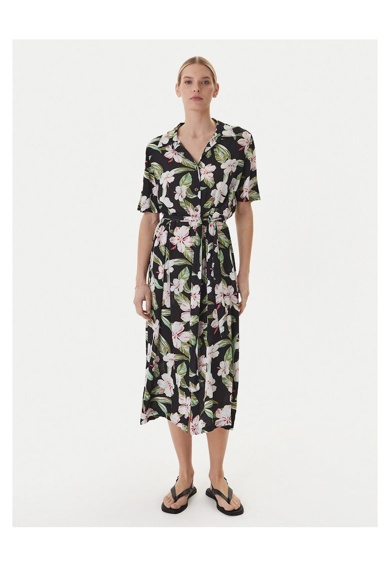 Rochie camasa - negru - viscoza - sistem inchidere nasturi - Negru