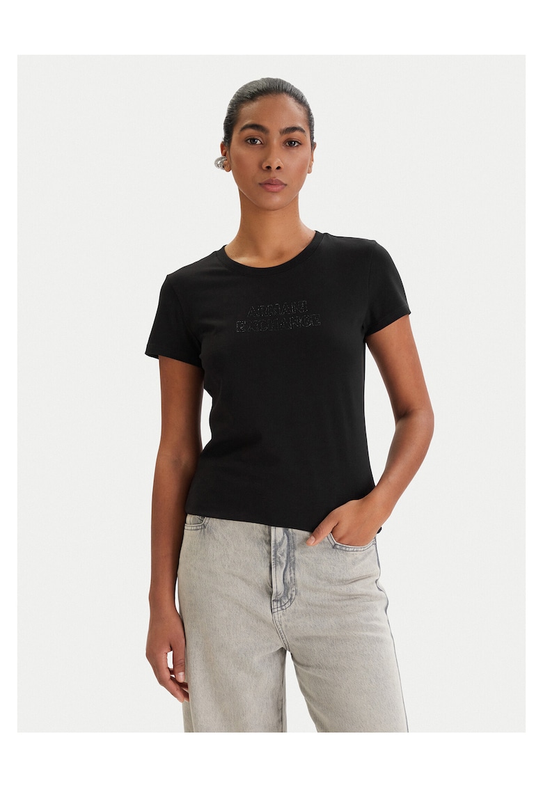 Tricou dama - bumbac/elastan - slim fit - negru