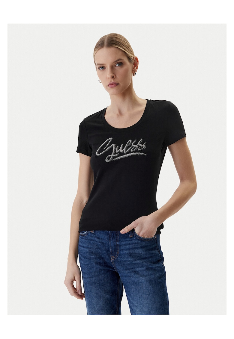 Tricou dama - bumbac - negru - 95% bumbac - 5% elastan -