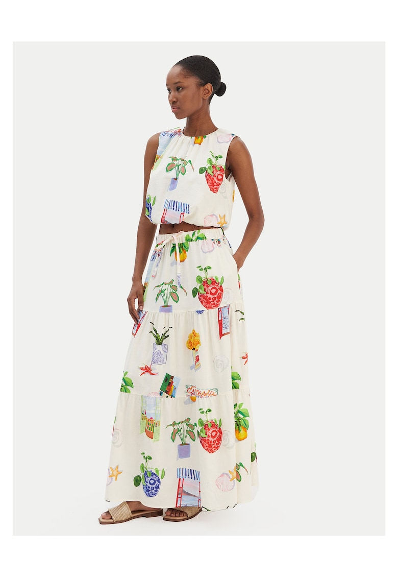 Fusta maxi - 55% in - 45% bumbac - ecru