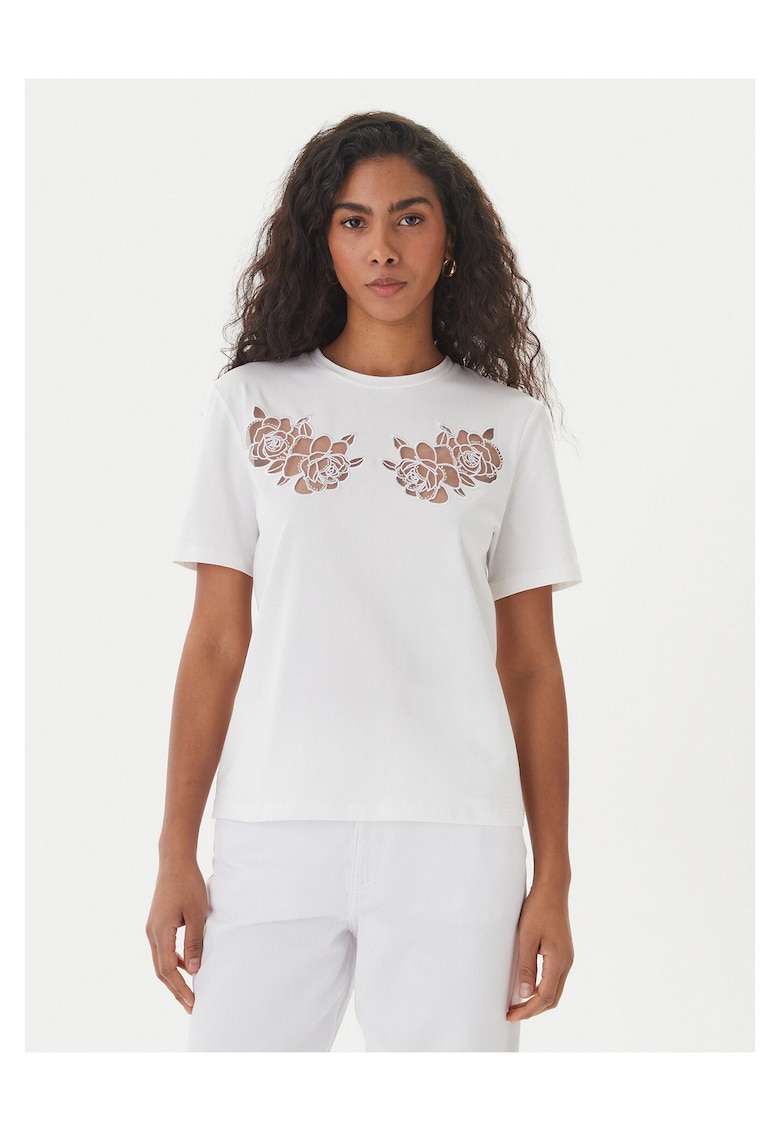 Tricou dama - bumbac - alb - bumbac/elastan