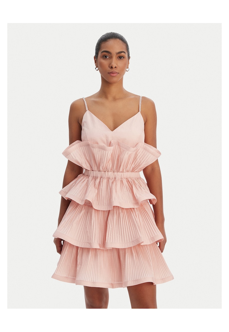 Rochie de cocktail - fermoar - roz - nailon