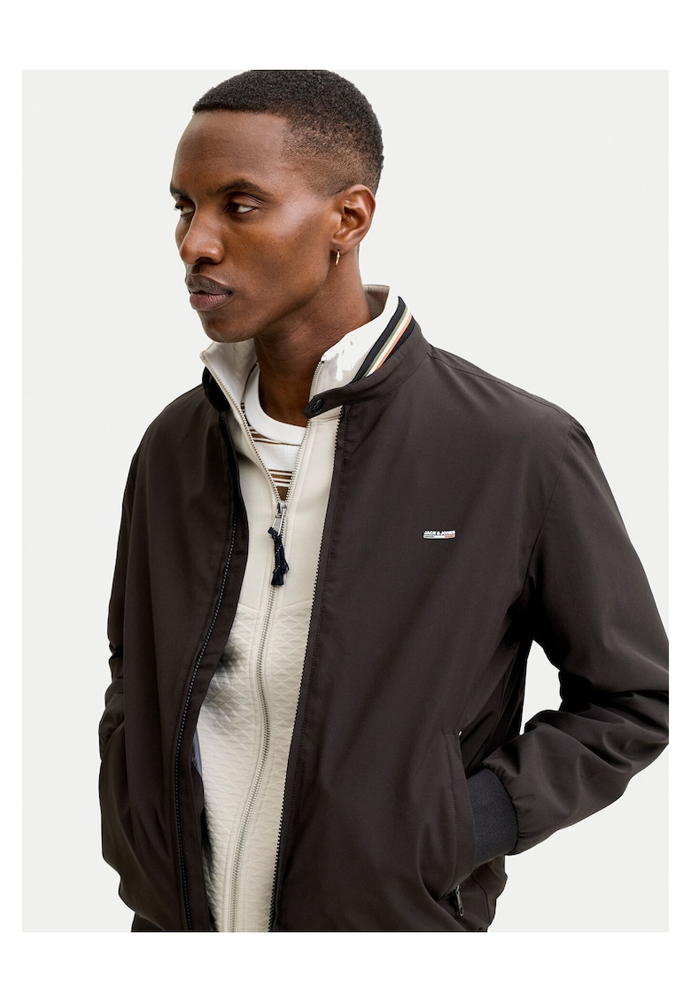 Geaca bomber barbati - neagra - poliester reciclat - cu fermoar