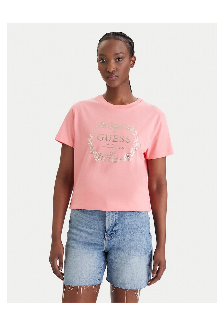 Tricou dama - imprimeu - bumbac - roz