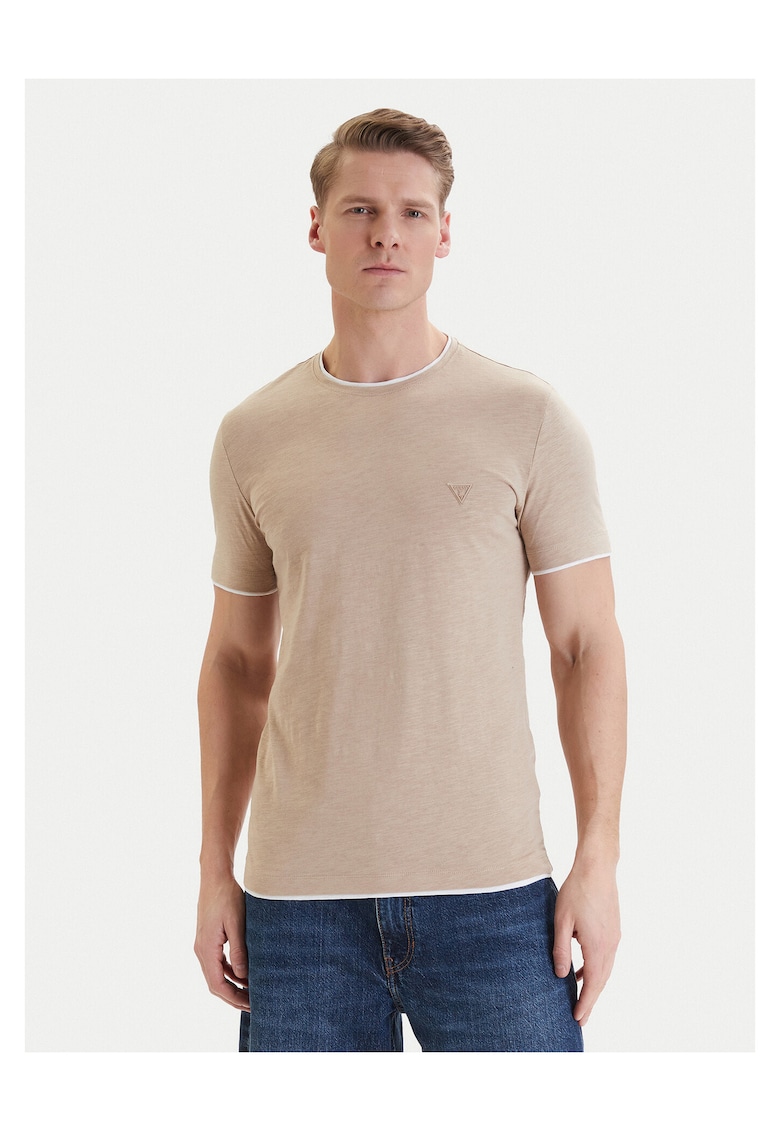 Tricou barbati - slim fit - bej - din bumbac