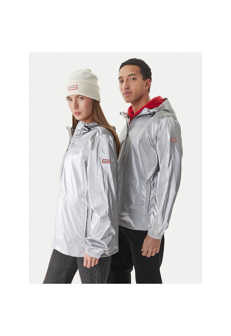 Jacheta de ploaie - unisex - fermoar - argintiu - nylon
