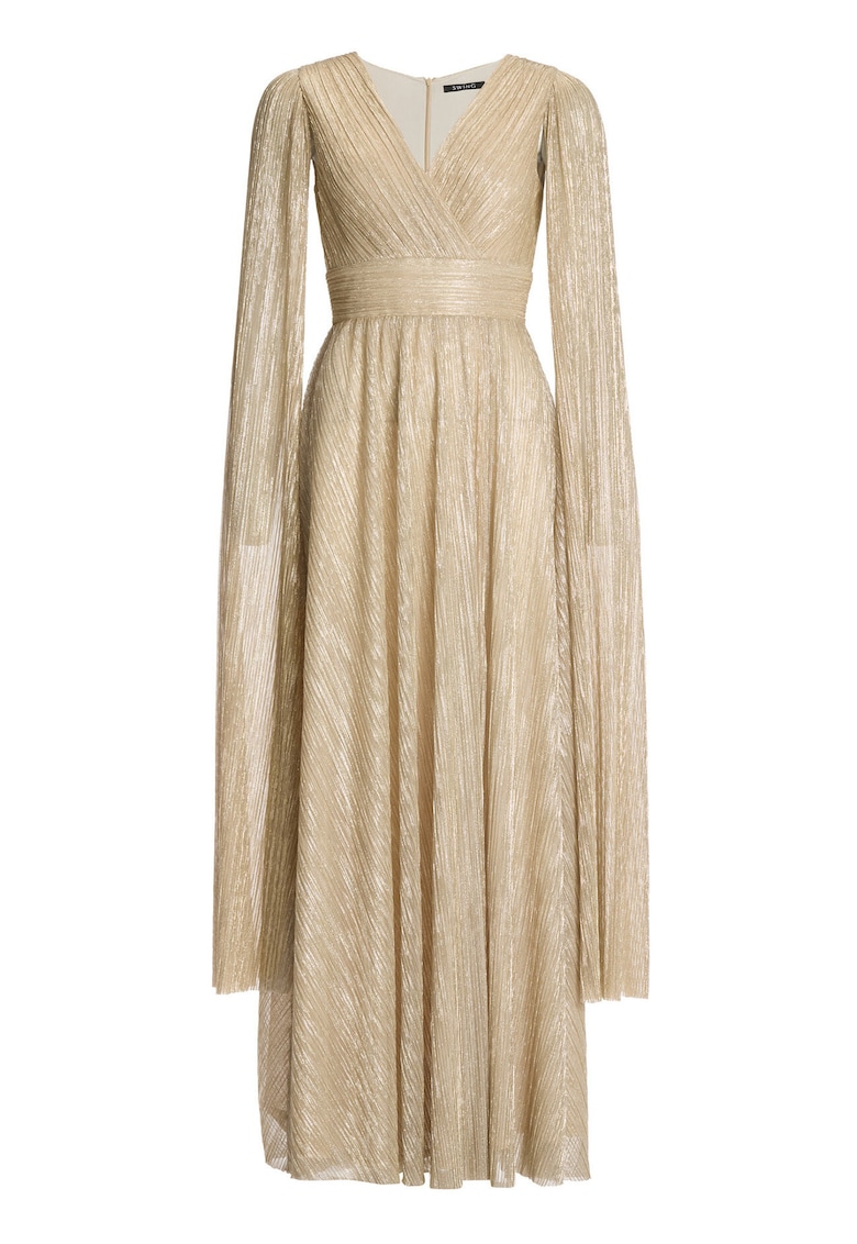 Rochie de seara - leagan - fermoar - auriu - 55% poliester - 45% fibre metalice