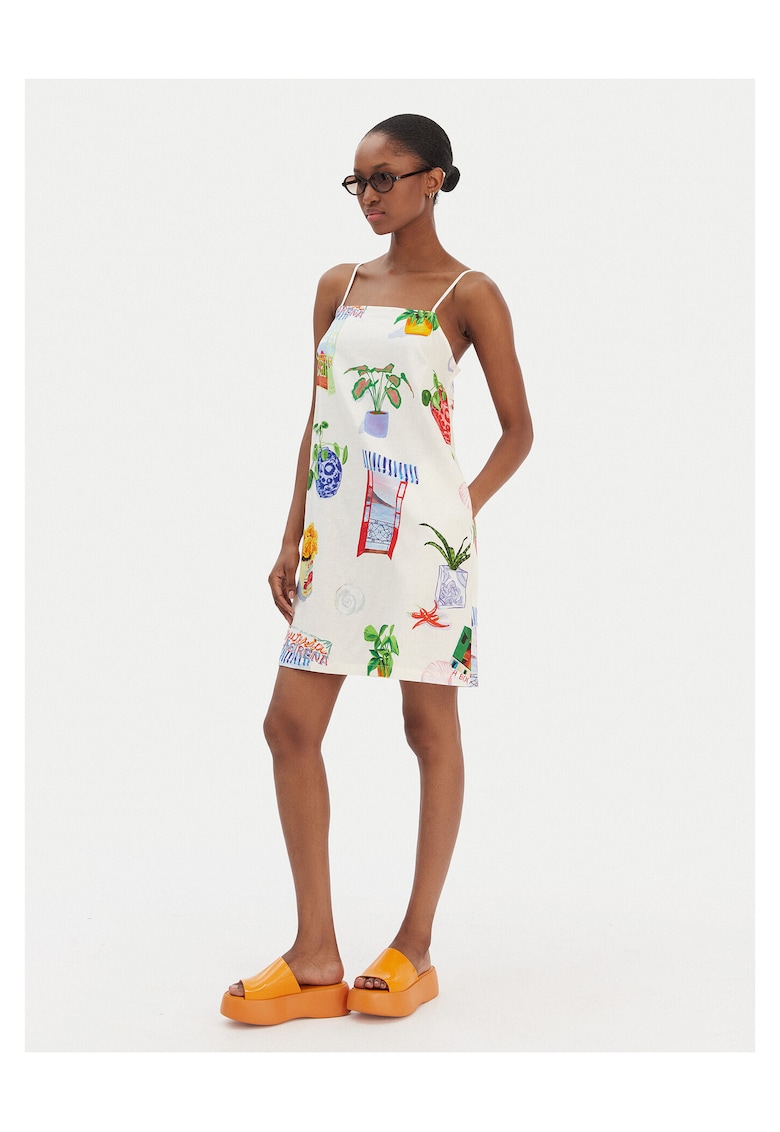 Rochie de vara pentru femei - 55% in - 45% bumbac - Ecru/multicolor