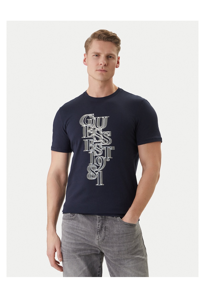 Tricou barbati - slim fit - bleumarin - din bumbac