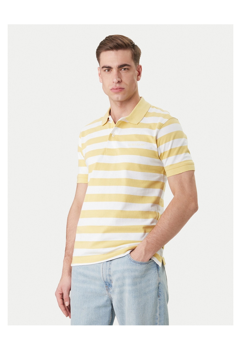 Tricou barbati - dungi - galben - bumbac