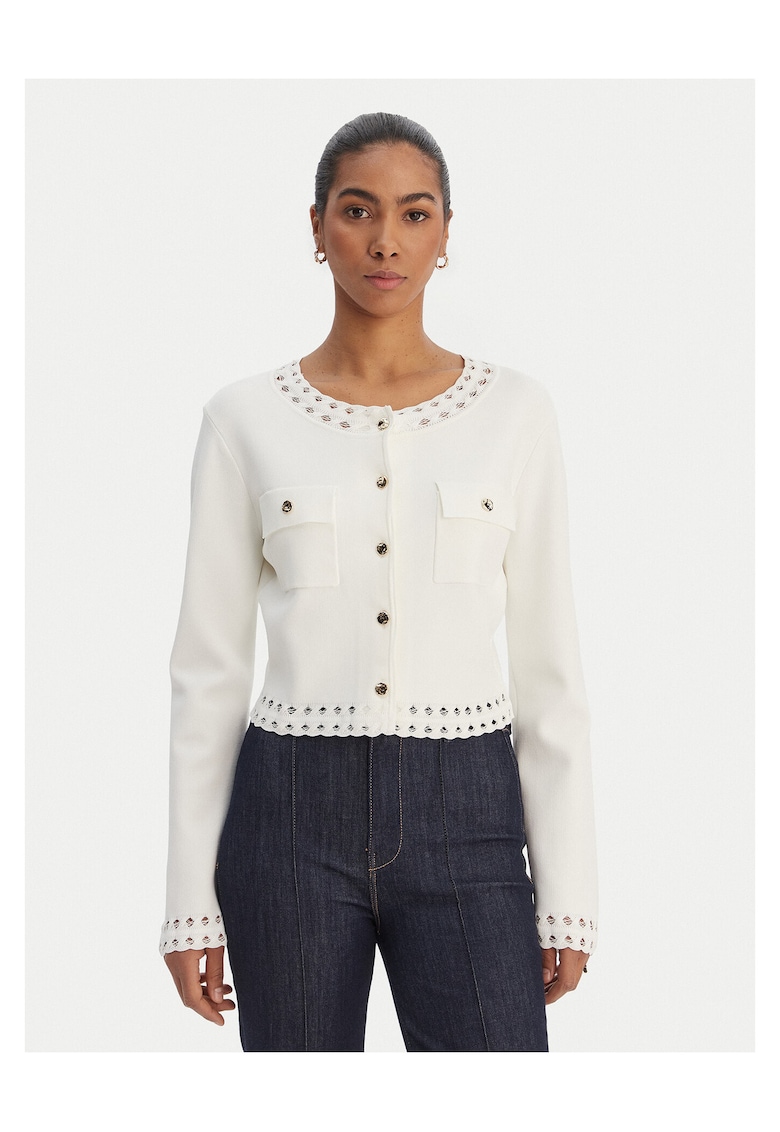 Cardigan dama - nasturi - ecru - 65% viscoza - 35% poliamida