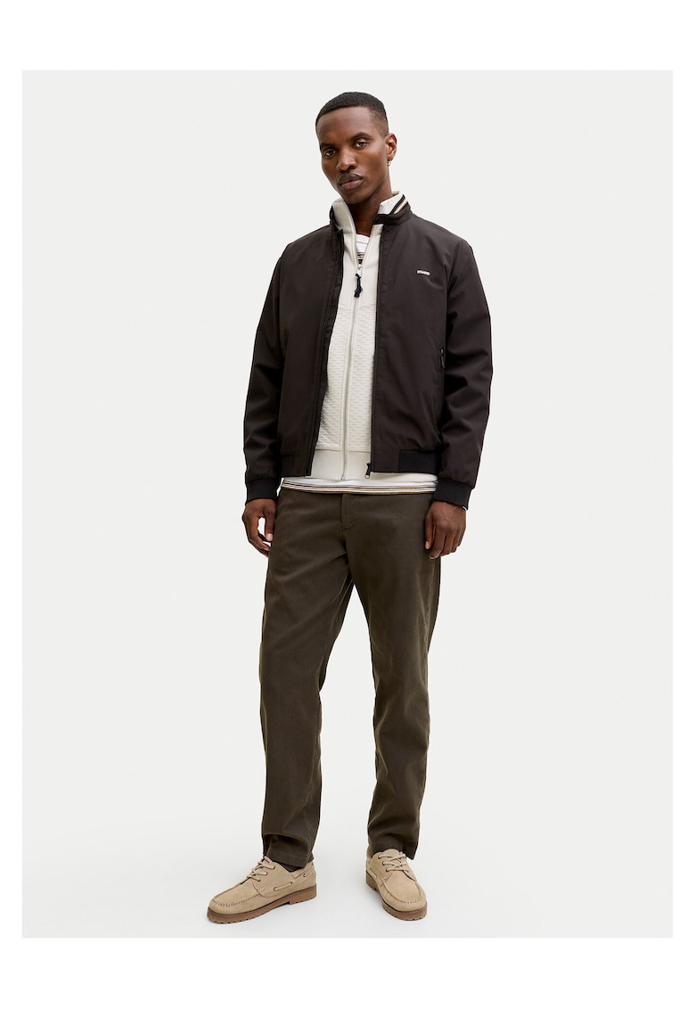 Geaca bomber barbati - neagra - poliester reciclat - cu fermoar -