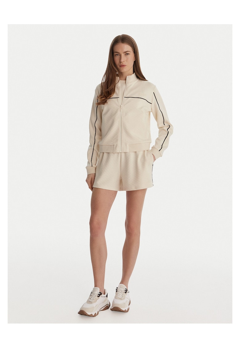 Hanorac dama - fermoar - ecru - 49% poliester - 46% viscoza - 5% elastan -
