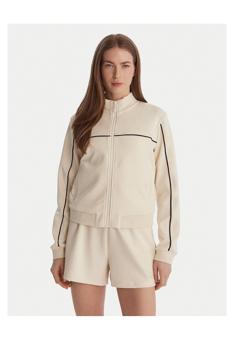Hanorac dama - fermoar - ecru - 49% poliester - 46% viscoza - 5% elastan