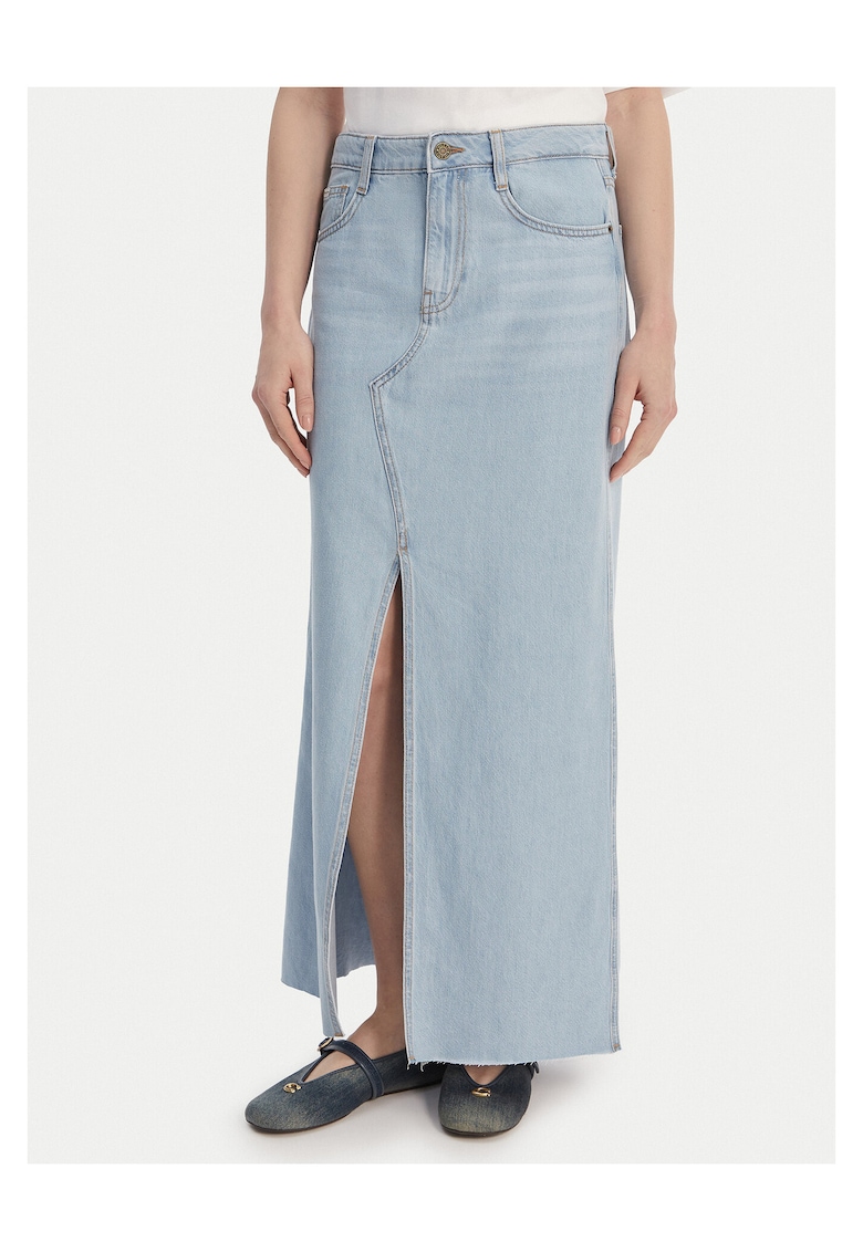 Fusta denim femei - fermoar - albastru - 60% bumbac - 40% lyocell